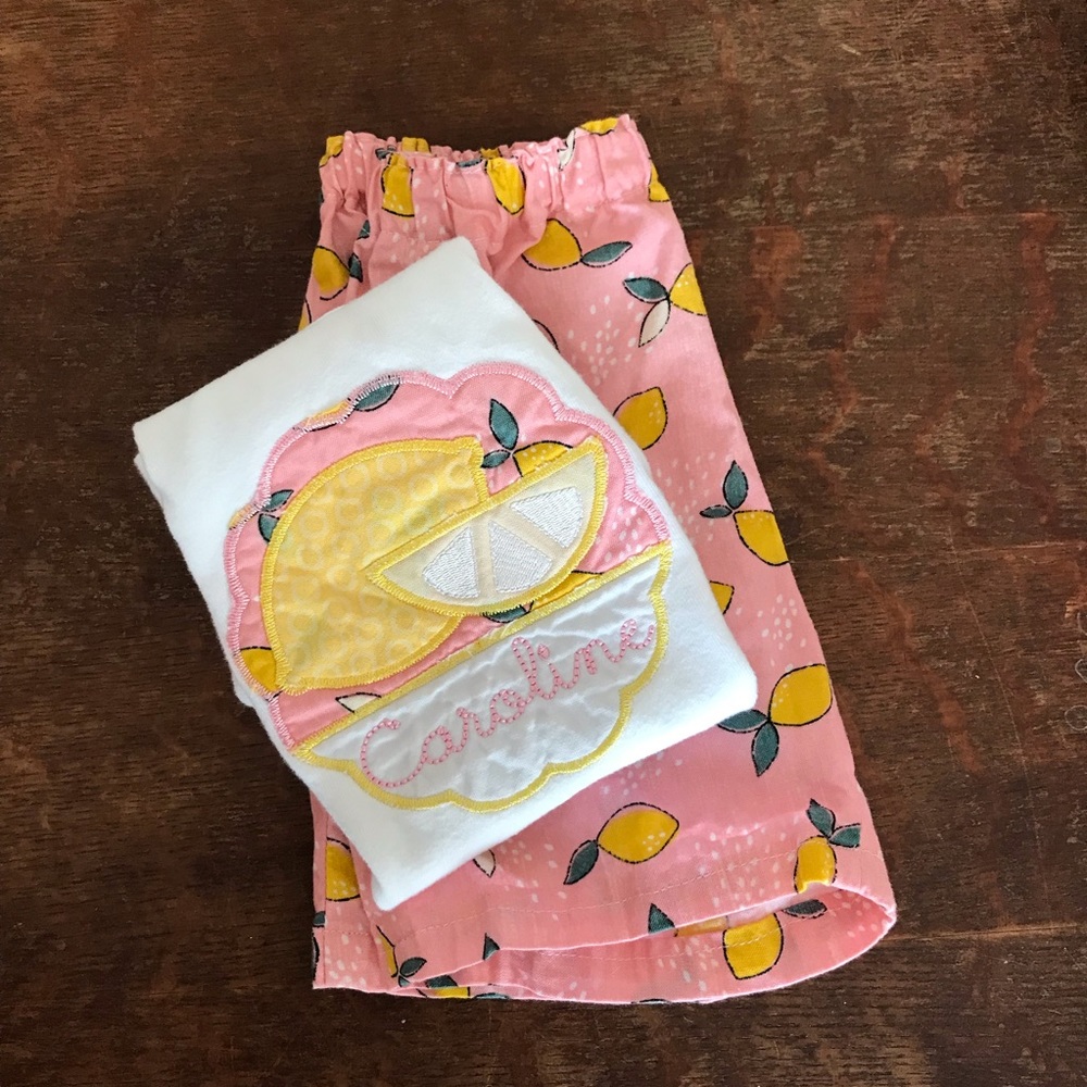 Embroidered lemon toddler outfit. Size 2T.